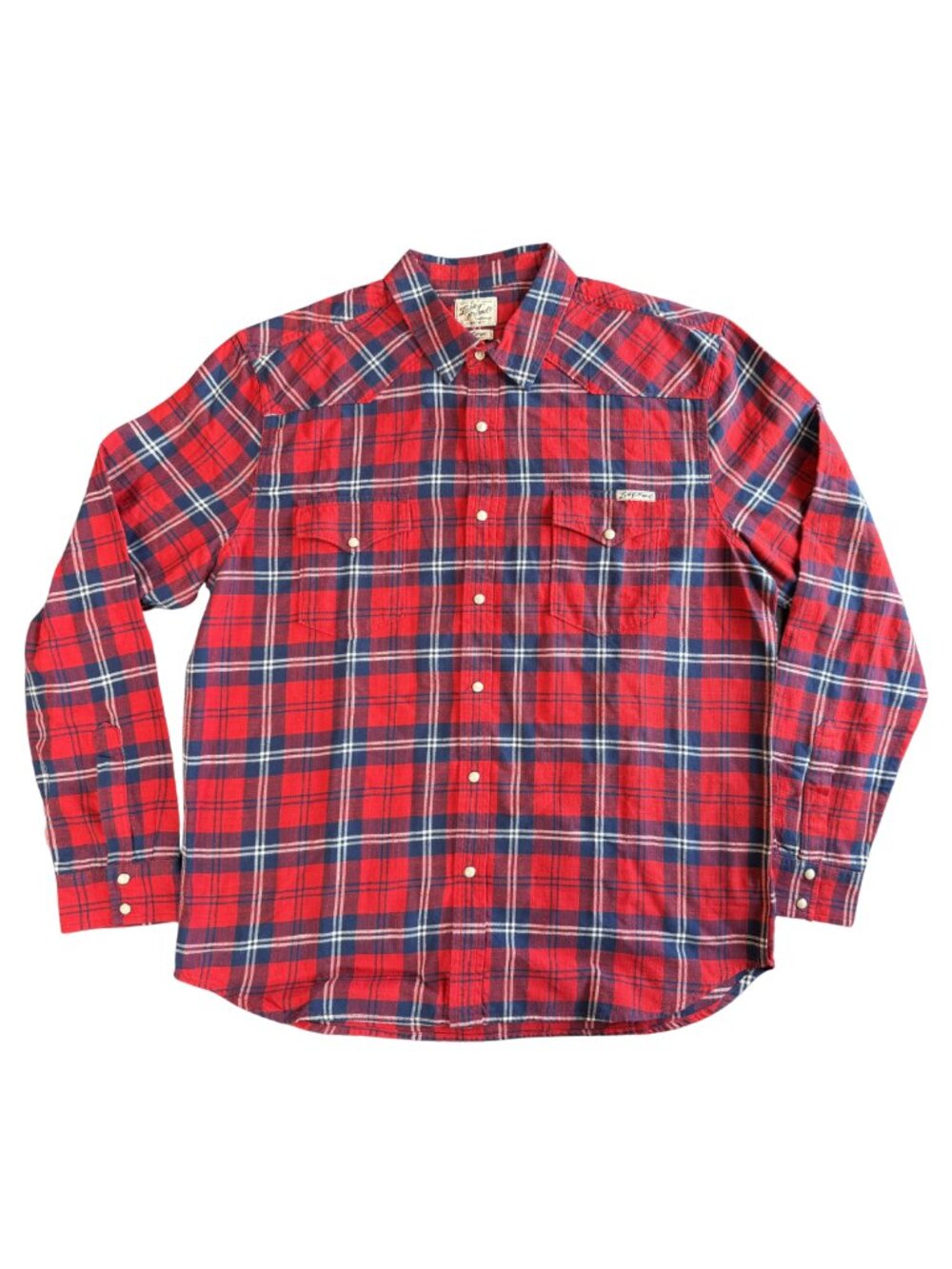 Lucky Brand Western Shirt Mens XL Red Plaid Pearl Snap Lightweight Flannel NWT